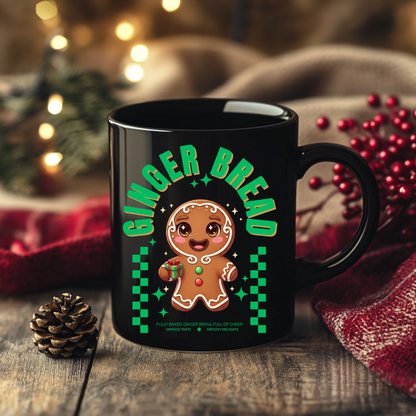 Gingerbread Joy– Green | Black Glossy Mug