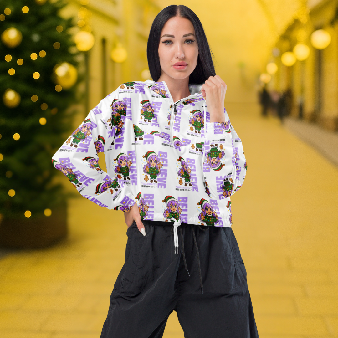 &quot;Believe&quot;- Black | Women’s cropped windbreaker | – RB Designa Co