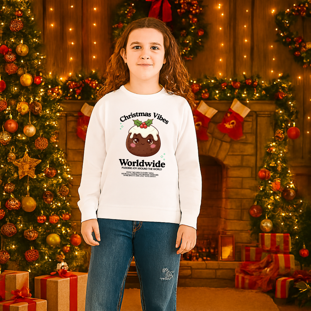 &quot;Christmas Vibes Worldwide...&quot;- Black | Youth Sweatshirt