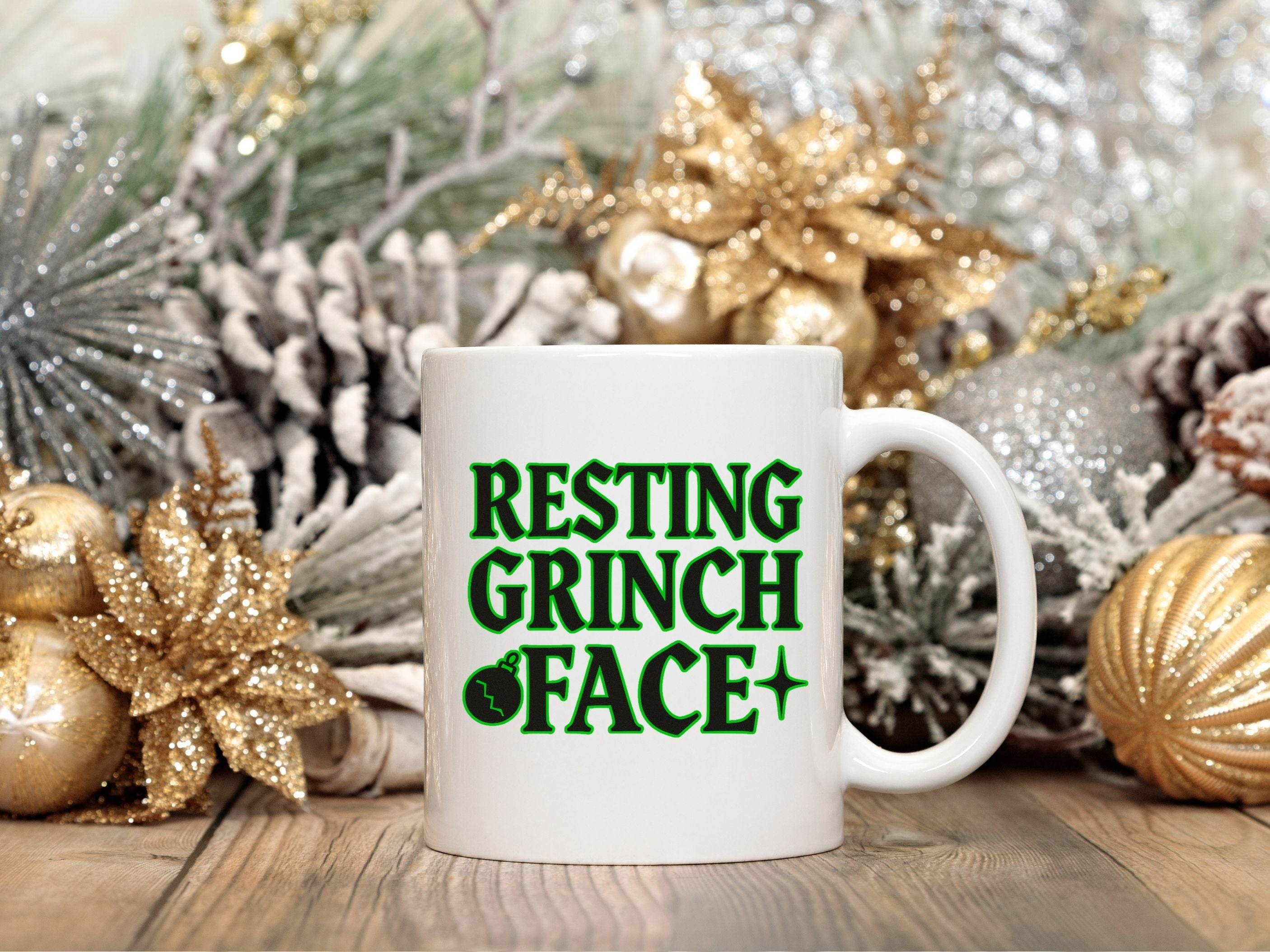 Resting Grinch Face Goth1 Humbag White Mug