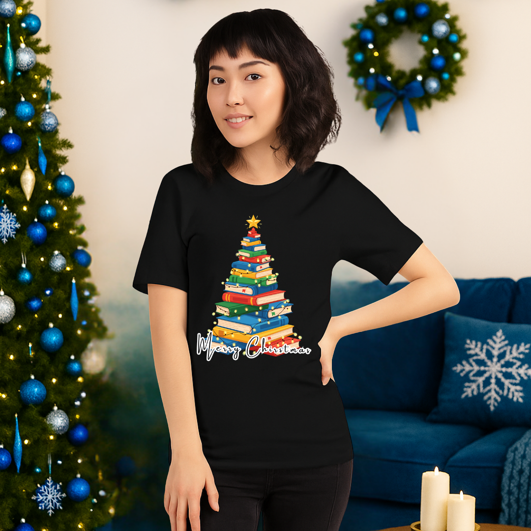 Christmas Book Tree- White | Adults t-shirt
