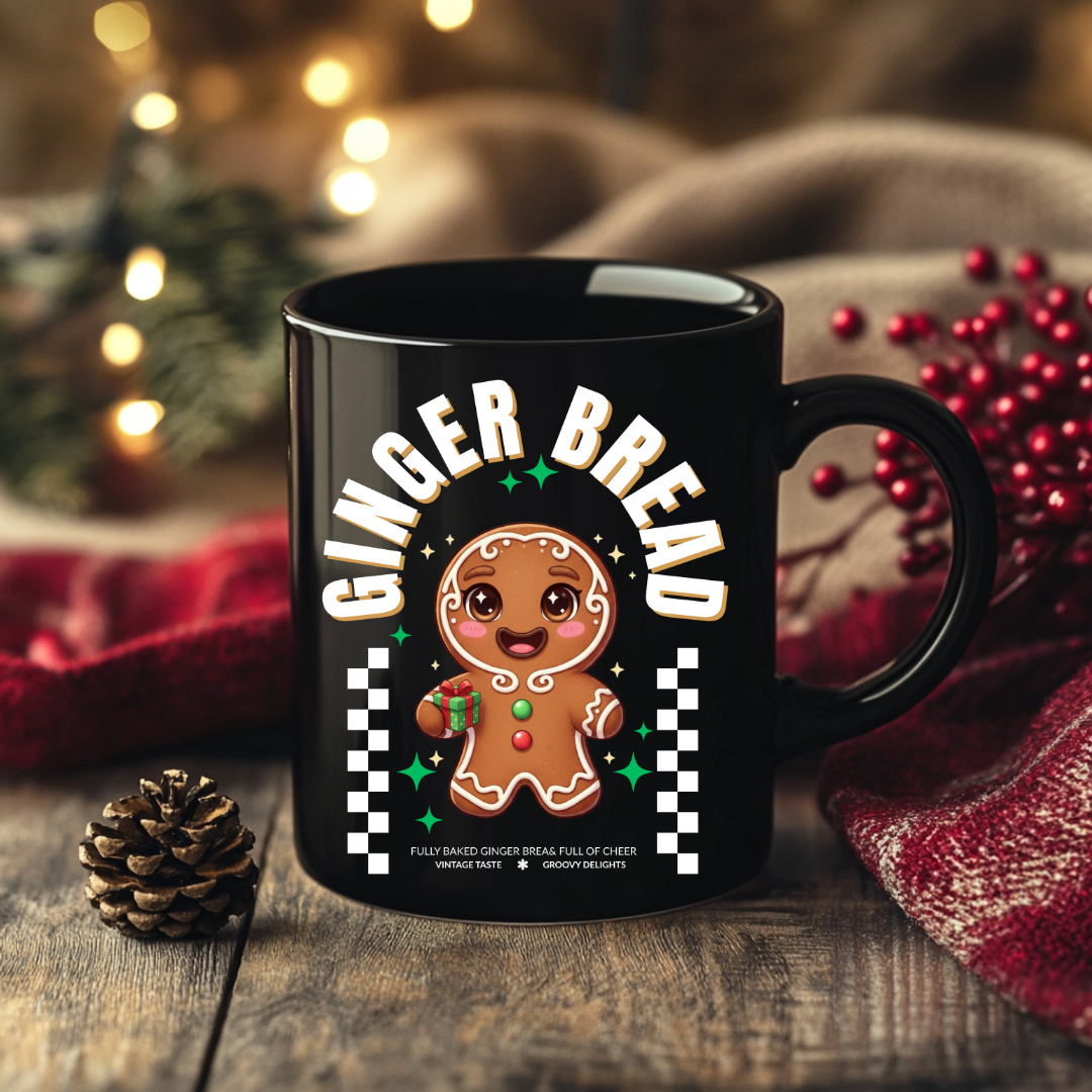 Gingerbread Joy- White | Black Glossy Mug