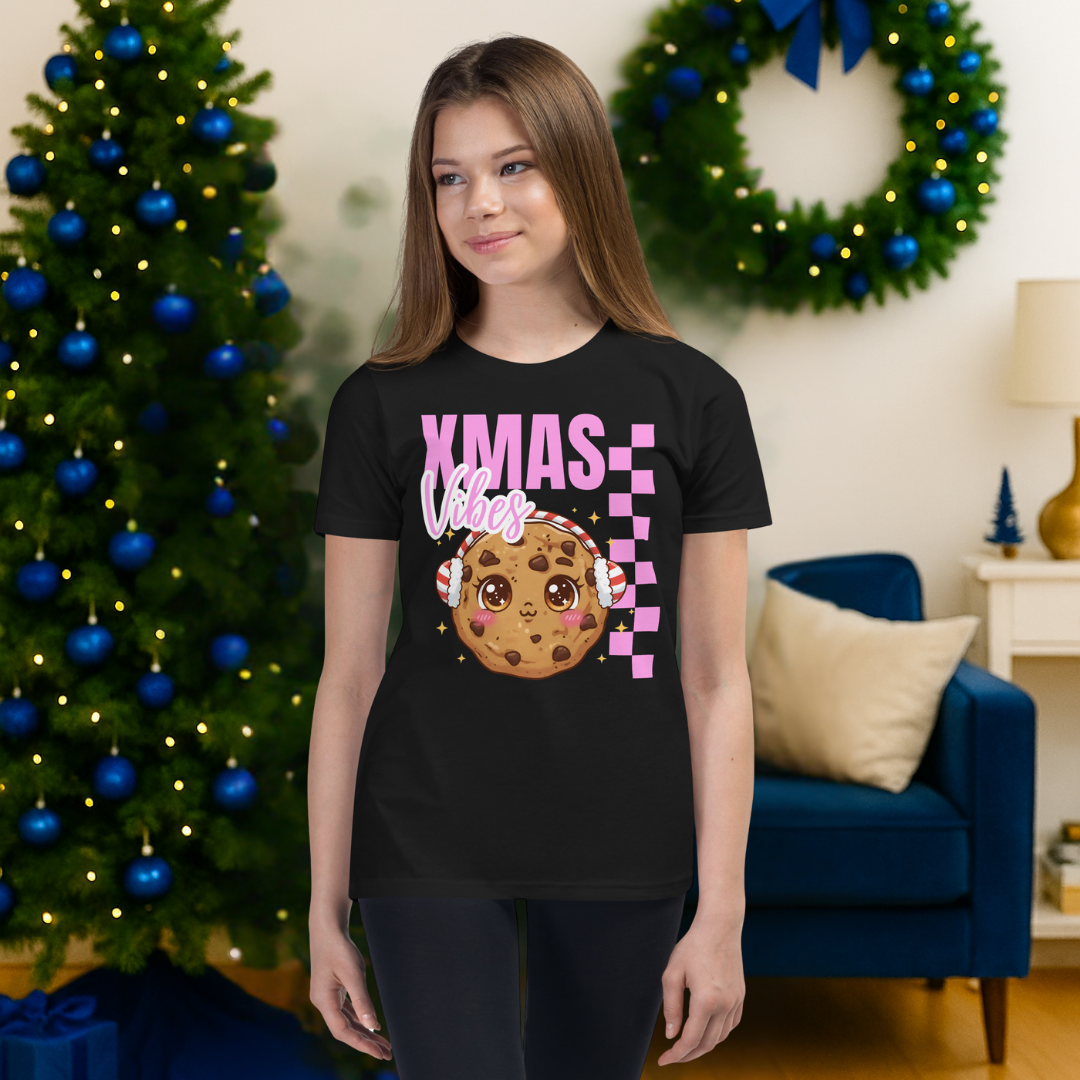 Xmas Vibes Cookie -Pink | Youth Short Sleeve T-Shirt