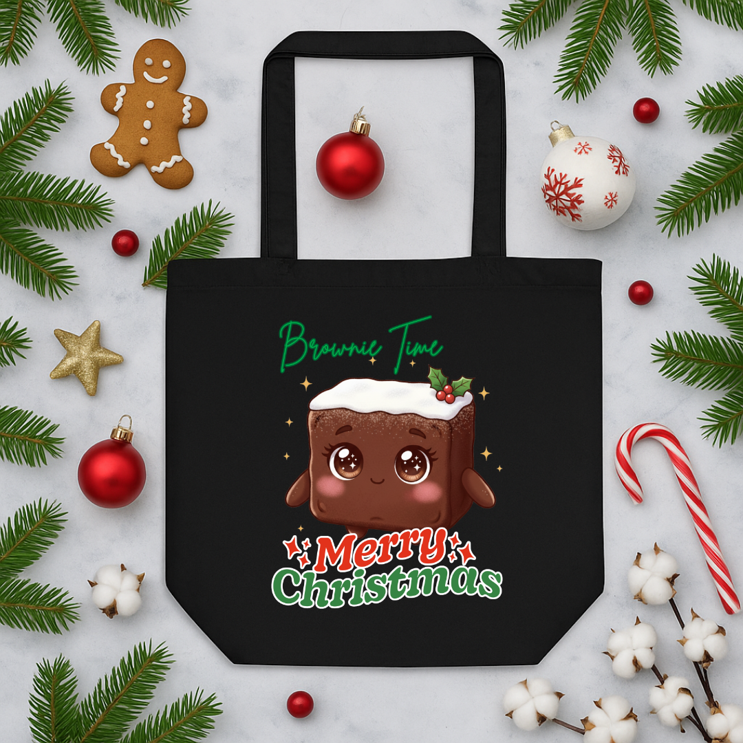 &quot;Brownie Time, Merry Christmas&quot;- Green | Eco Tote Bag