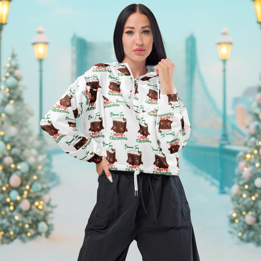 "Brownie Time, Merry Christmas"- Green | Women’s cropped windbreaker