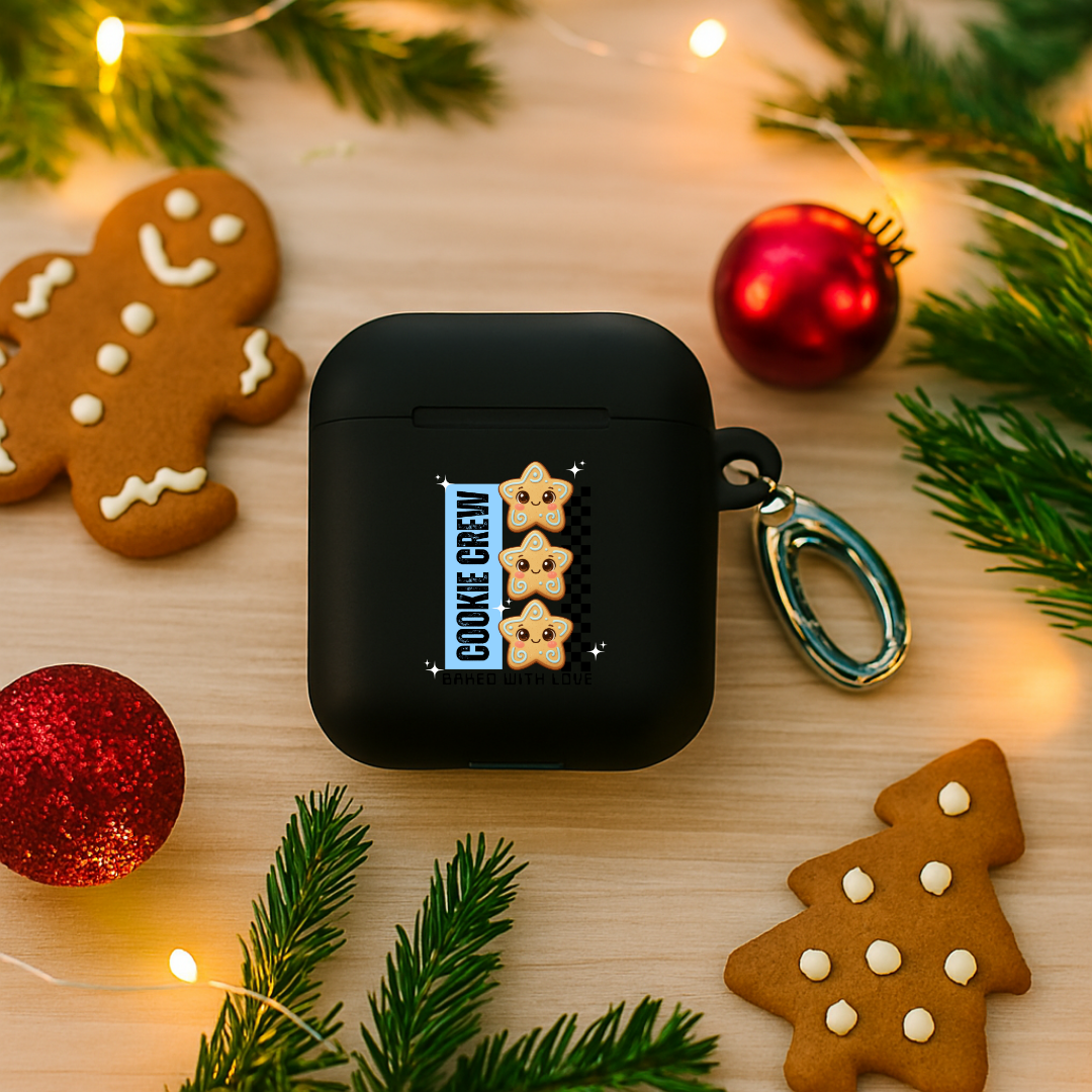 &quot;Cookie Crew, Baked With Love&quot;- Blue in Black | Rubber Case for AirPods
