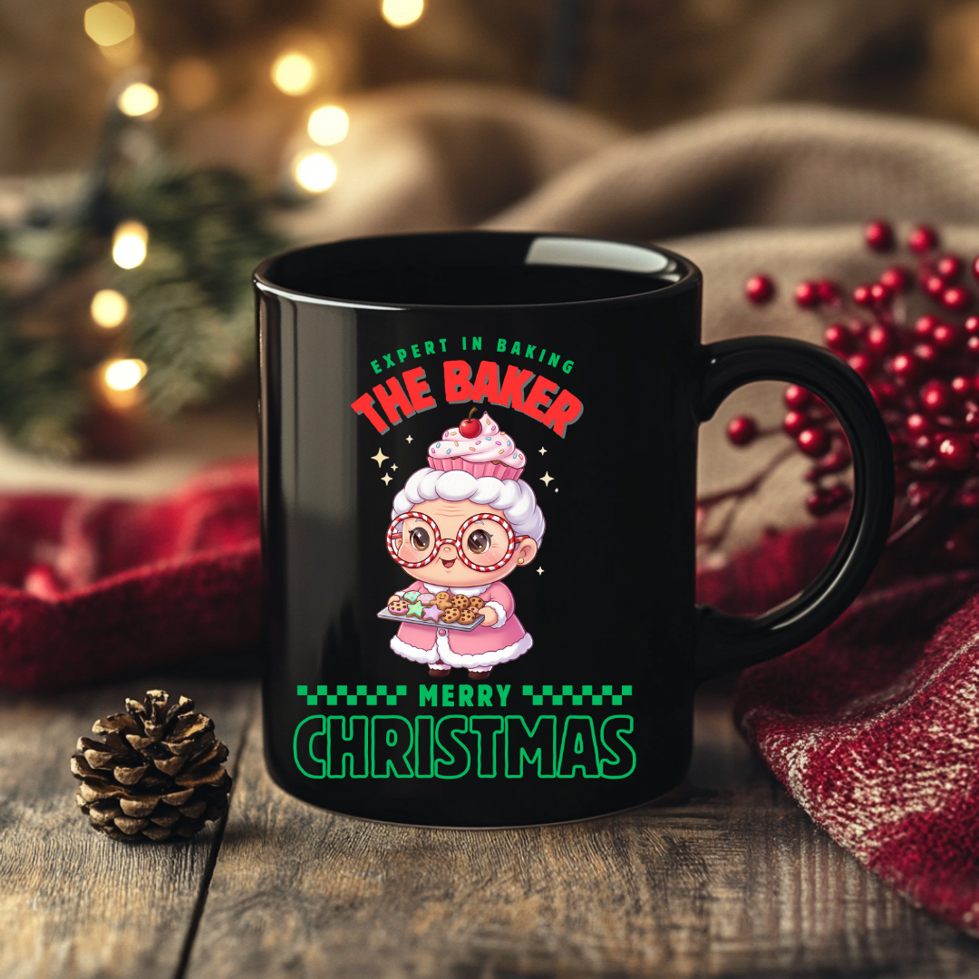 Expert in Baking: The Grandma Baker- Red and Green | Black Glossy Mug