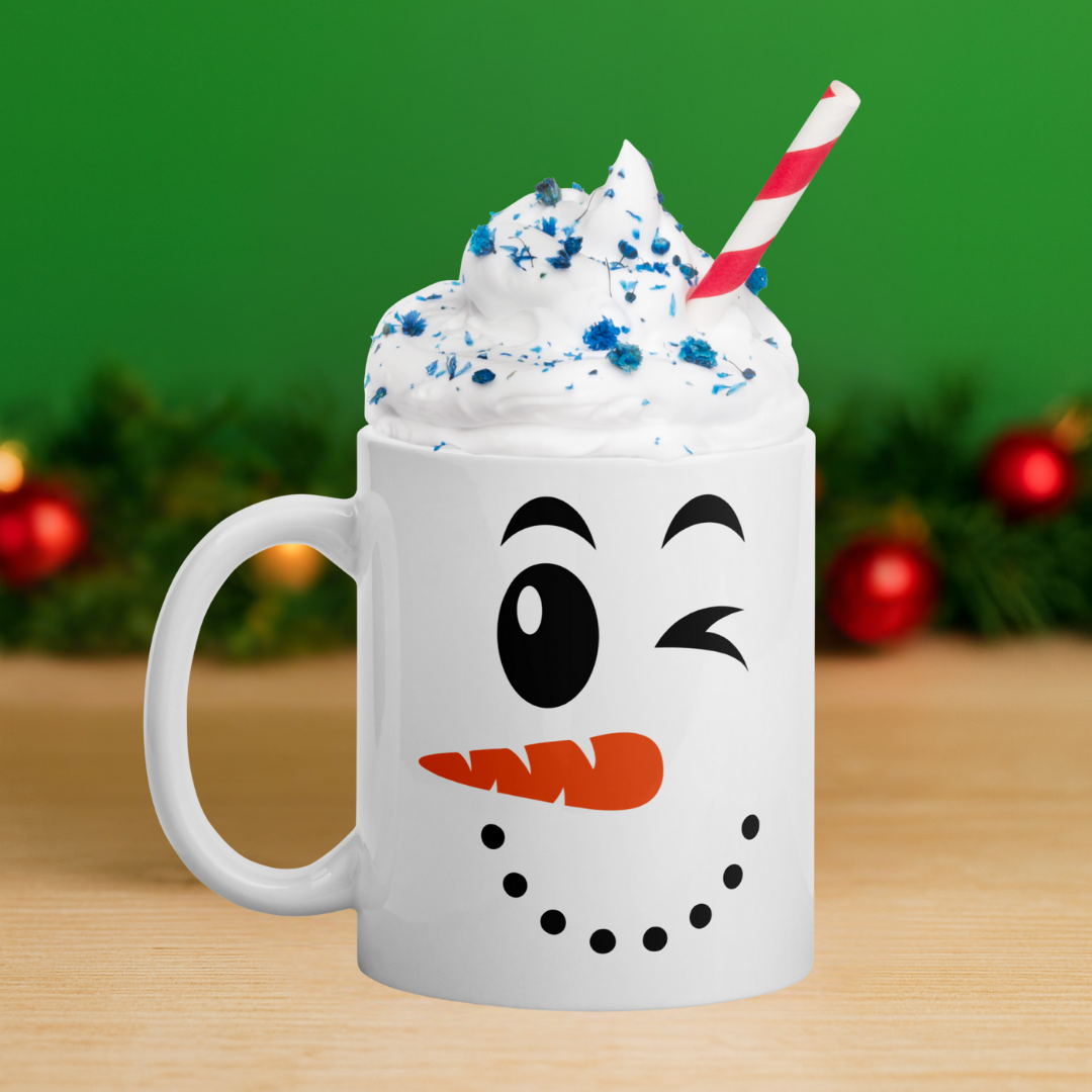 Winking Snowman Face Kids White Mug