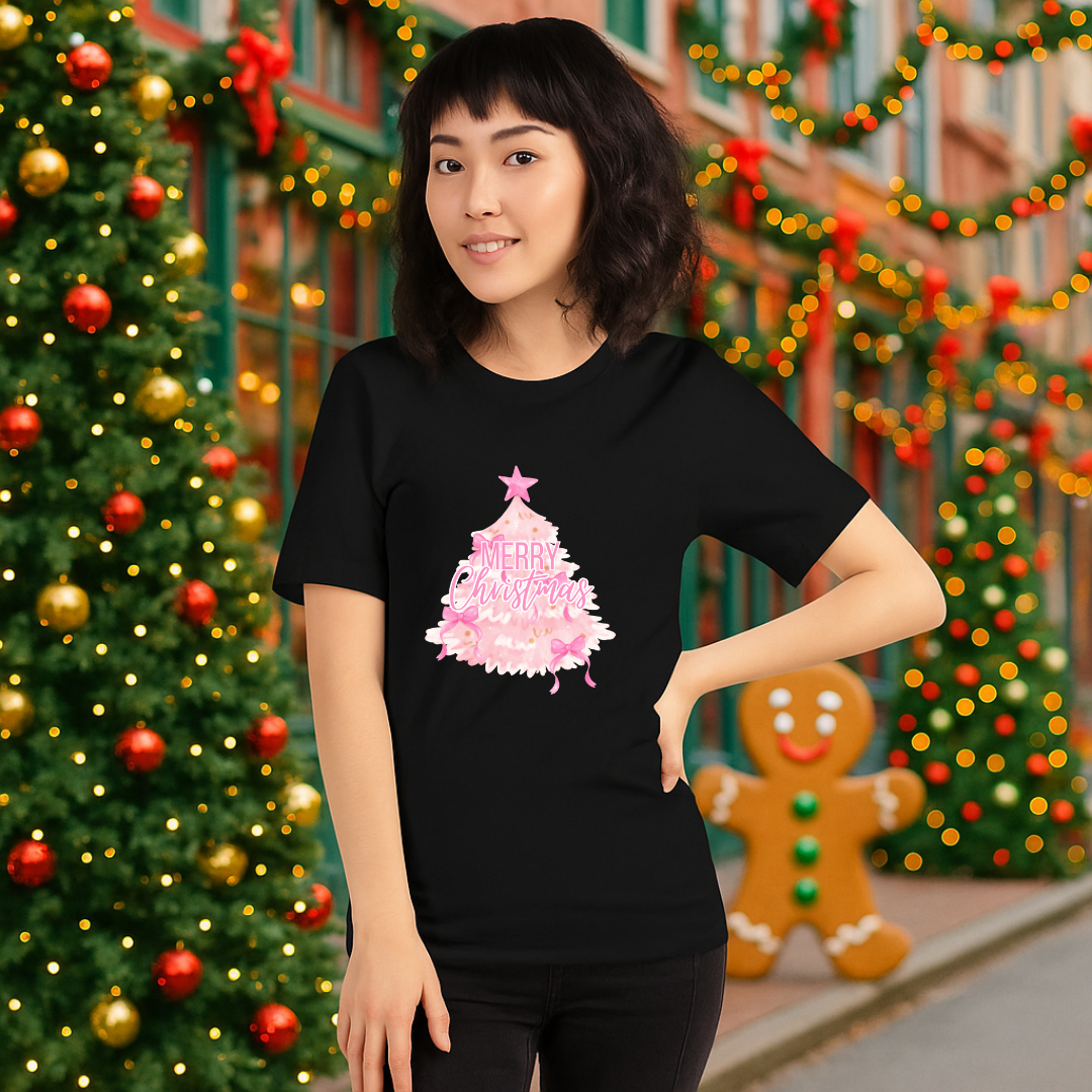 "Merry Christmas" Pink Christmas Tree | Adults t-shirt