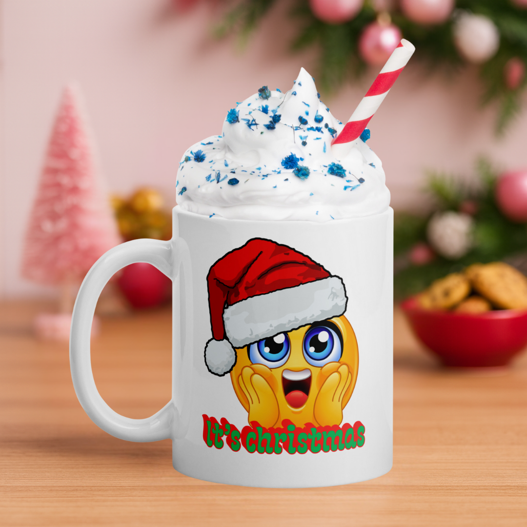 Emoji Santa Hat Kids White Mug