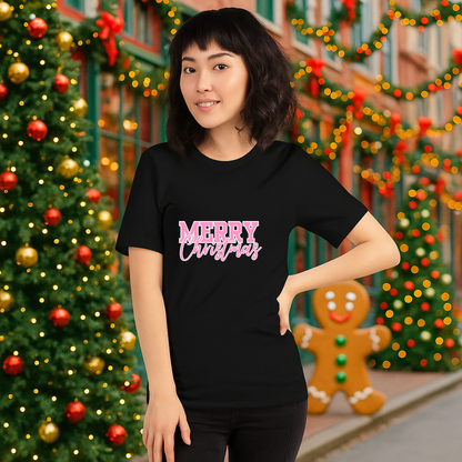 Pink &quot;Merry Christmas&quot;- White | Adults t-shirt