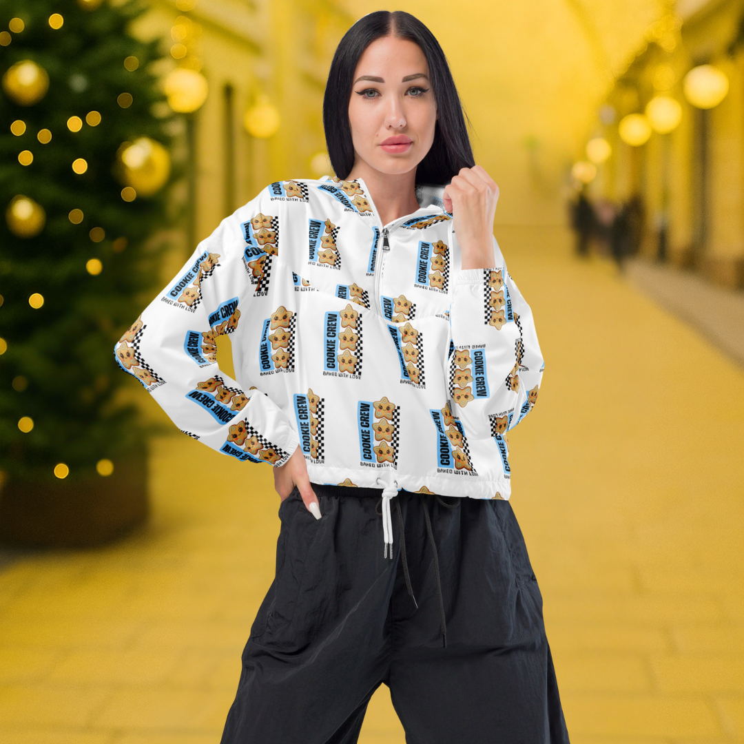 &quot;Cookie Crew, Baked With Love&quot;- Black in Blue | Women’s cropped windbreaker