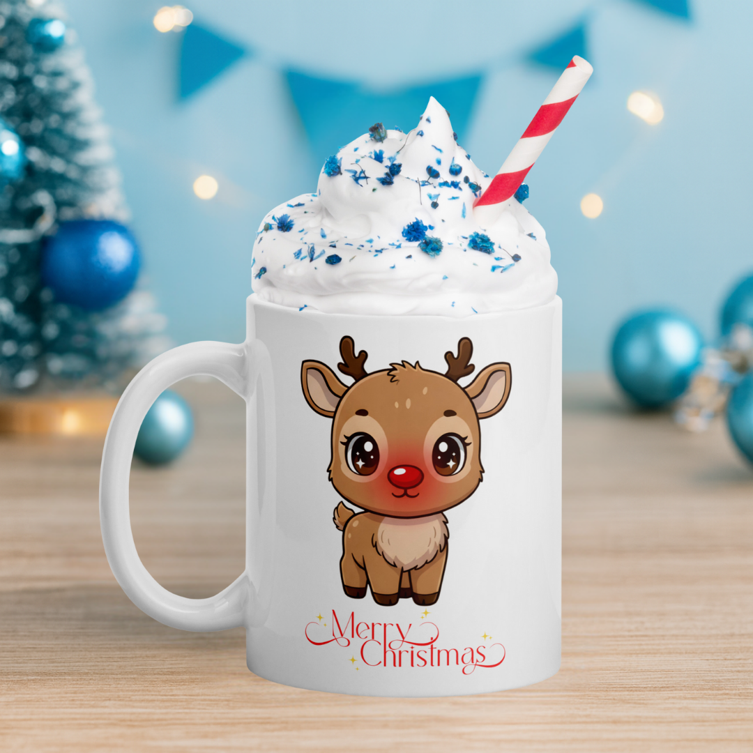 Little Reindeer Head Kids White Mug