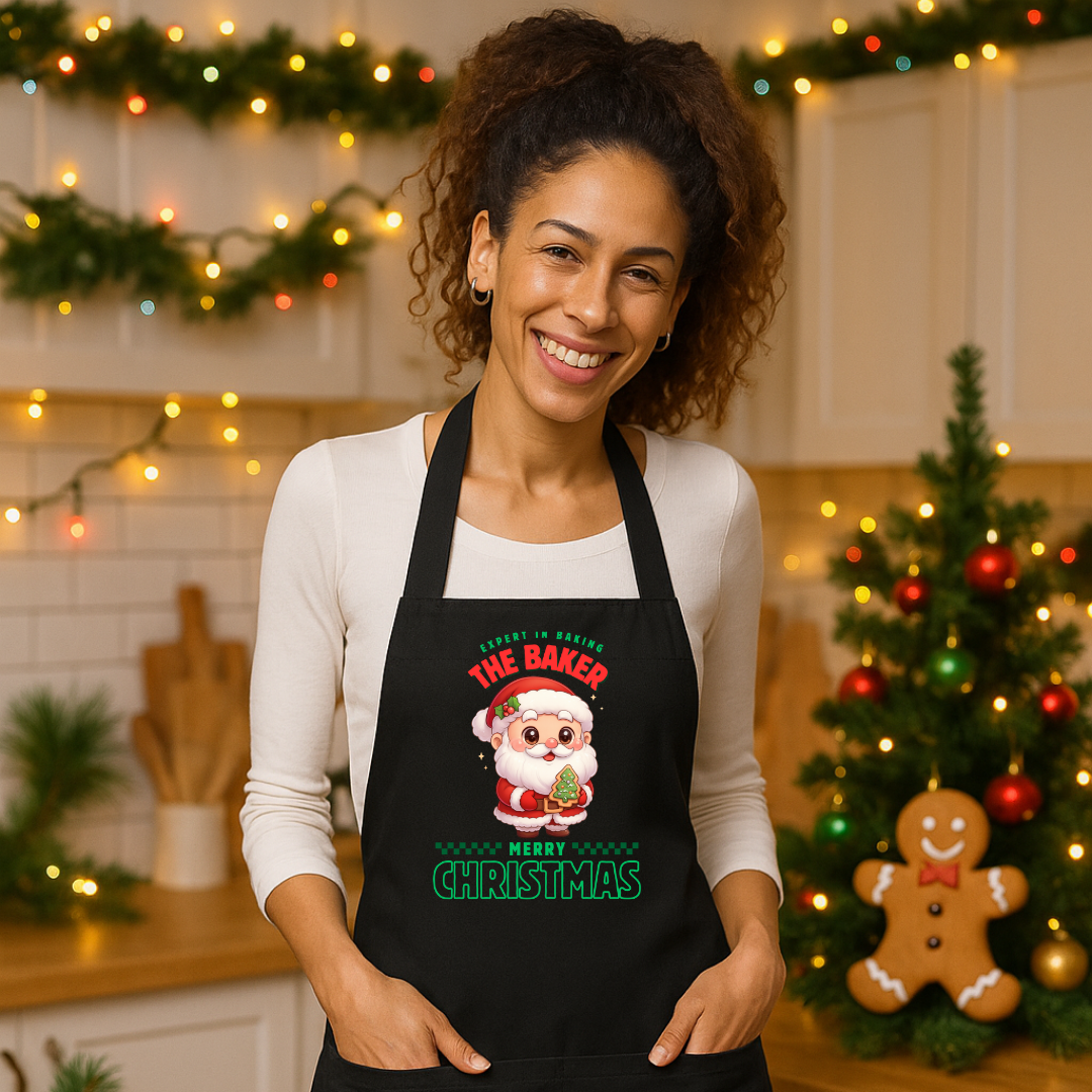 Expert in Baking: The Santa Baker- Green and Red | Organic cotton apron