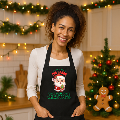 Expert in Baking: The Santa Baker- Green and Red | Organic cotton apron