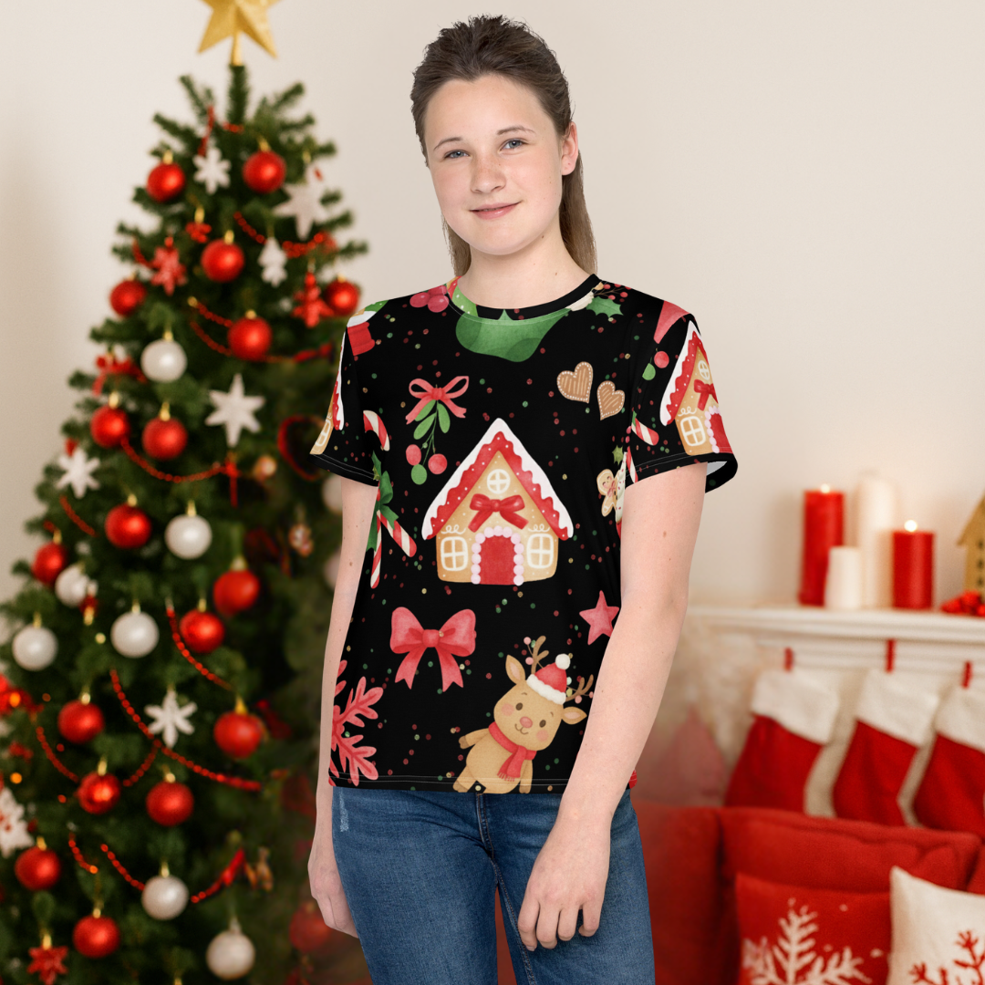&quot;Sweet Red Holiday II&quot; in Black | Youth crew neck t-shirt