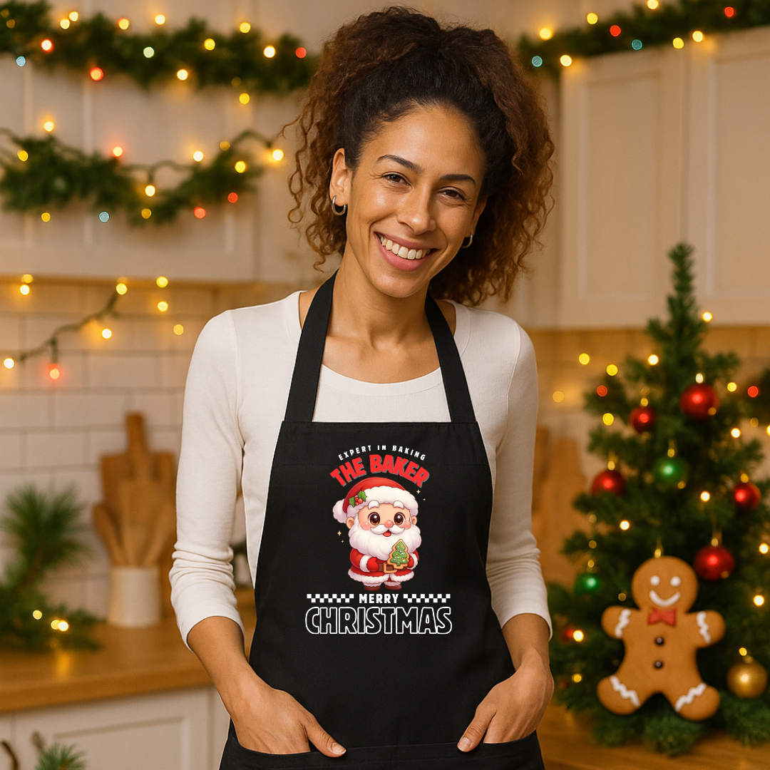 Expert in Baking: The Santa Baker- White and Red | Organic cotton apron