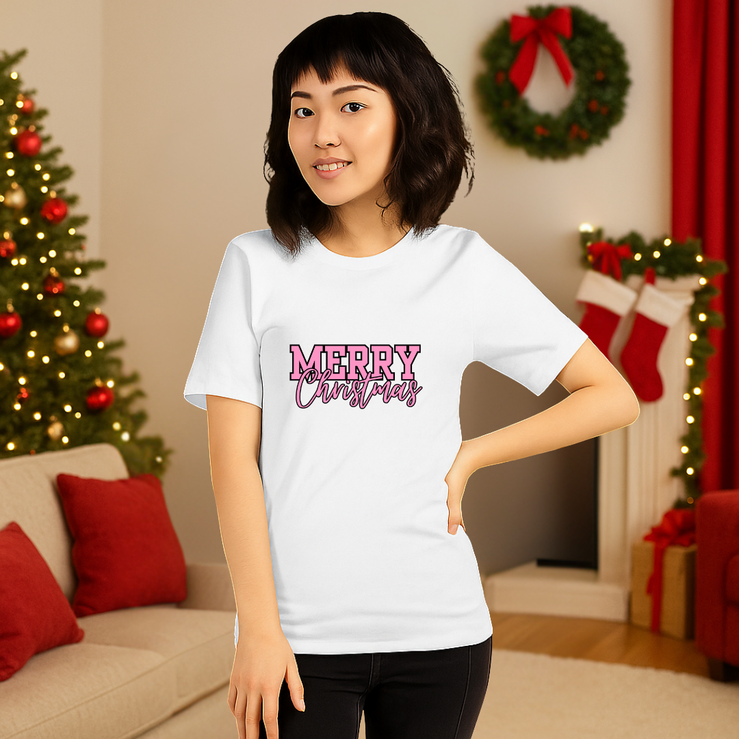 Pink &quot;Merry Christmas&quot;- Black | Adults t-shirt