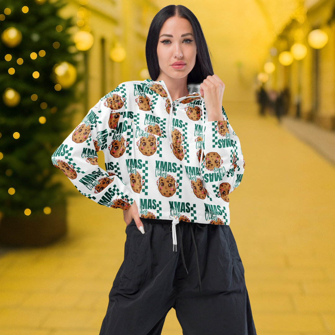 Xmas Vibes Cookie – Green | Women’s cropped windbreaker