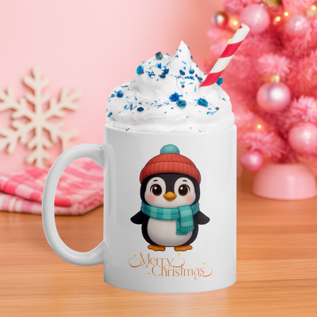 Penguin Winter Hat Kids White Mug