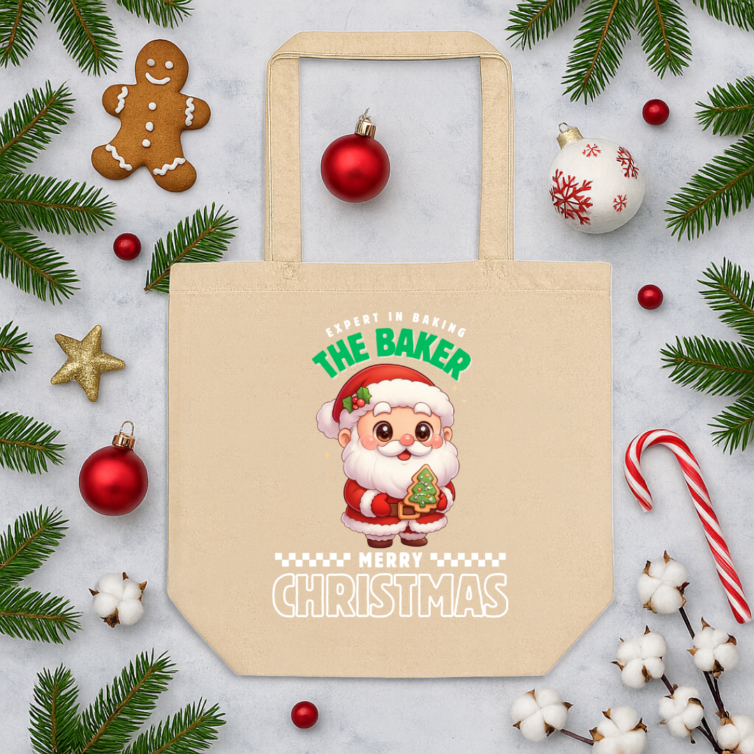 Expert in Baking: The Santa Baker- White and Green | Eco Tote Bag
