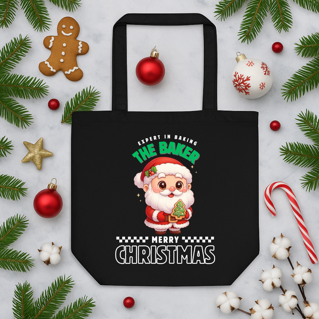Expert in Baking: The Santa Baker- White and Green | Eco Tote Bag