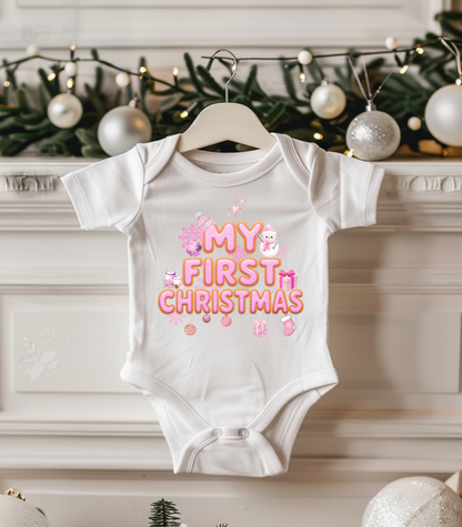 My First Christmas Pink Kids and Babies Onesie Bodysuit