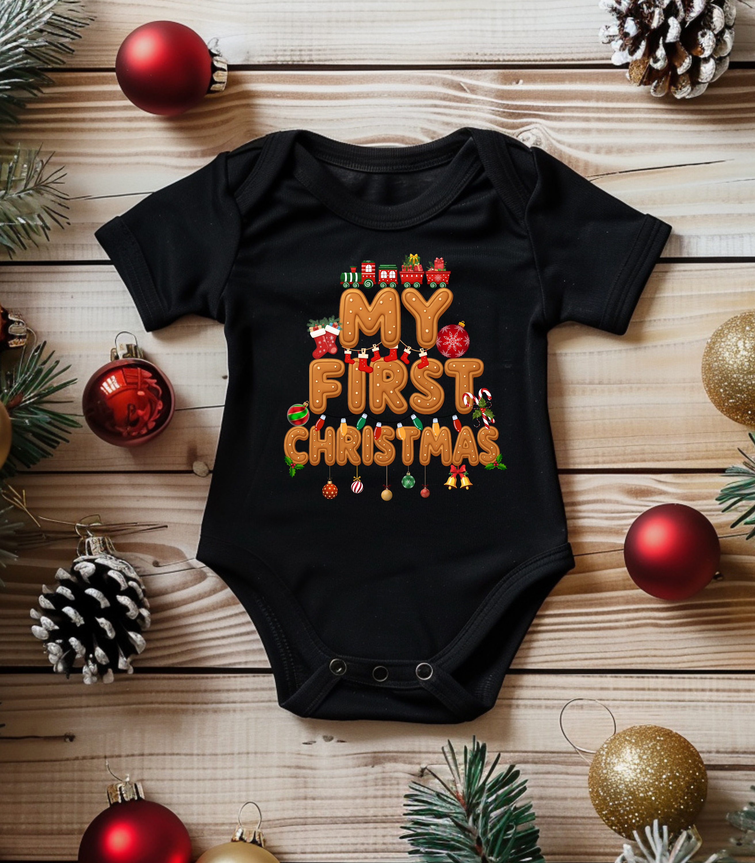 My First Christmas Brown Kids and Babies Onesie Bodysuit