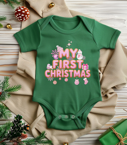 My First Christmas Pink Kids and Babies Onesie Bodysuit