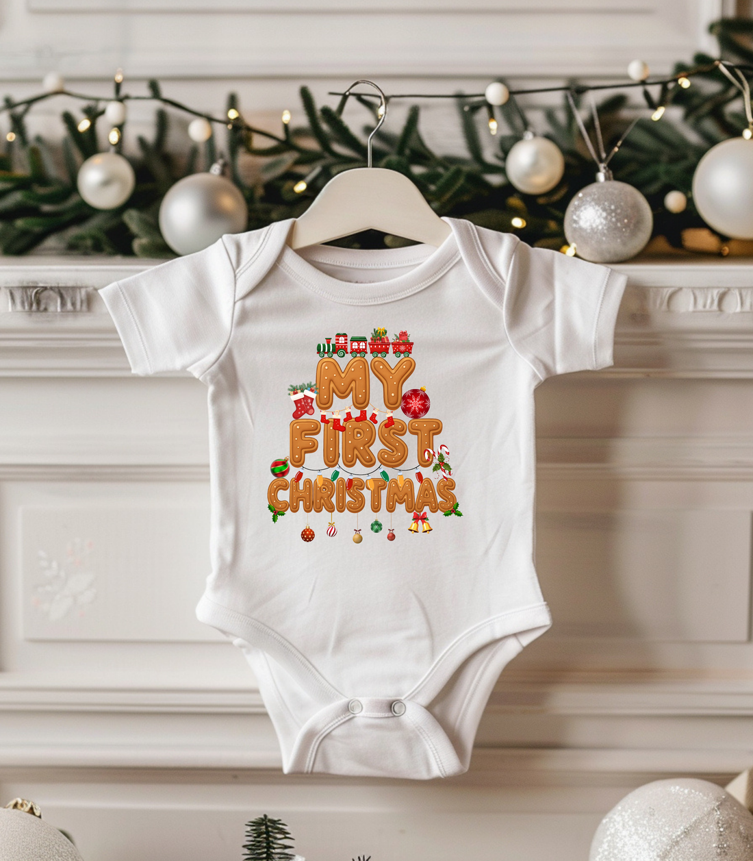 My First Christmas Brown Kids and Babies Onesie Bodysuit
