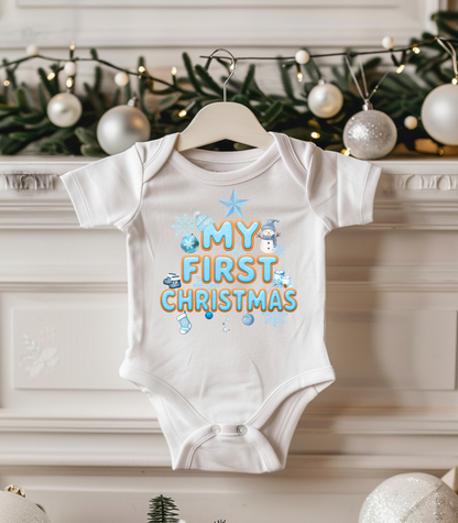 My First Christmas Blue Kids and Babies Onesie Bodysuit