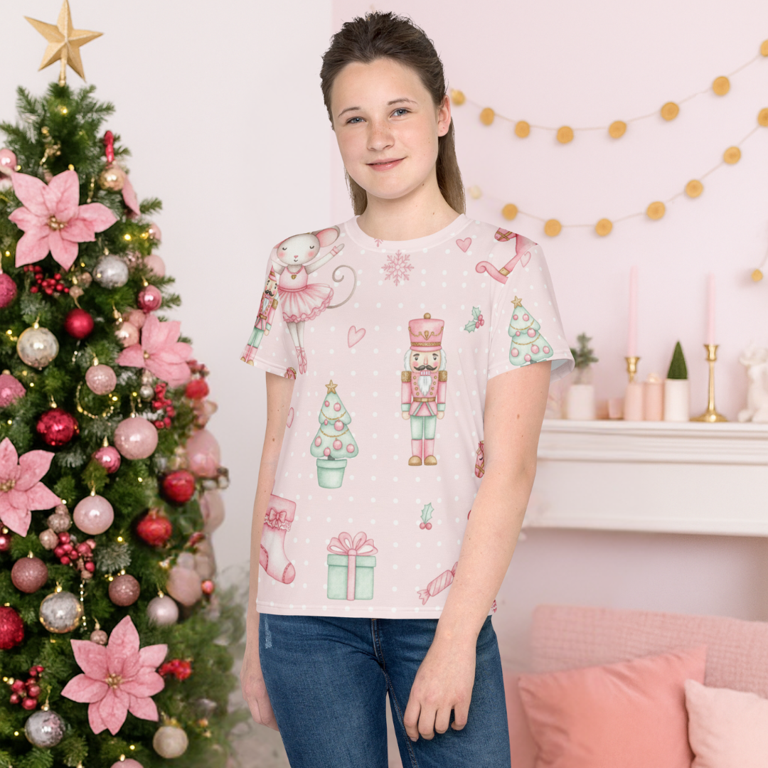 &quot;Sweet Pink Holiday Toys Pattern II” | Youth crew neck t-shirt