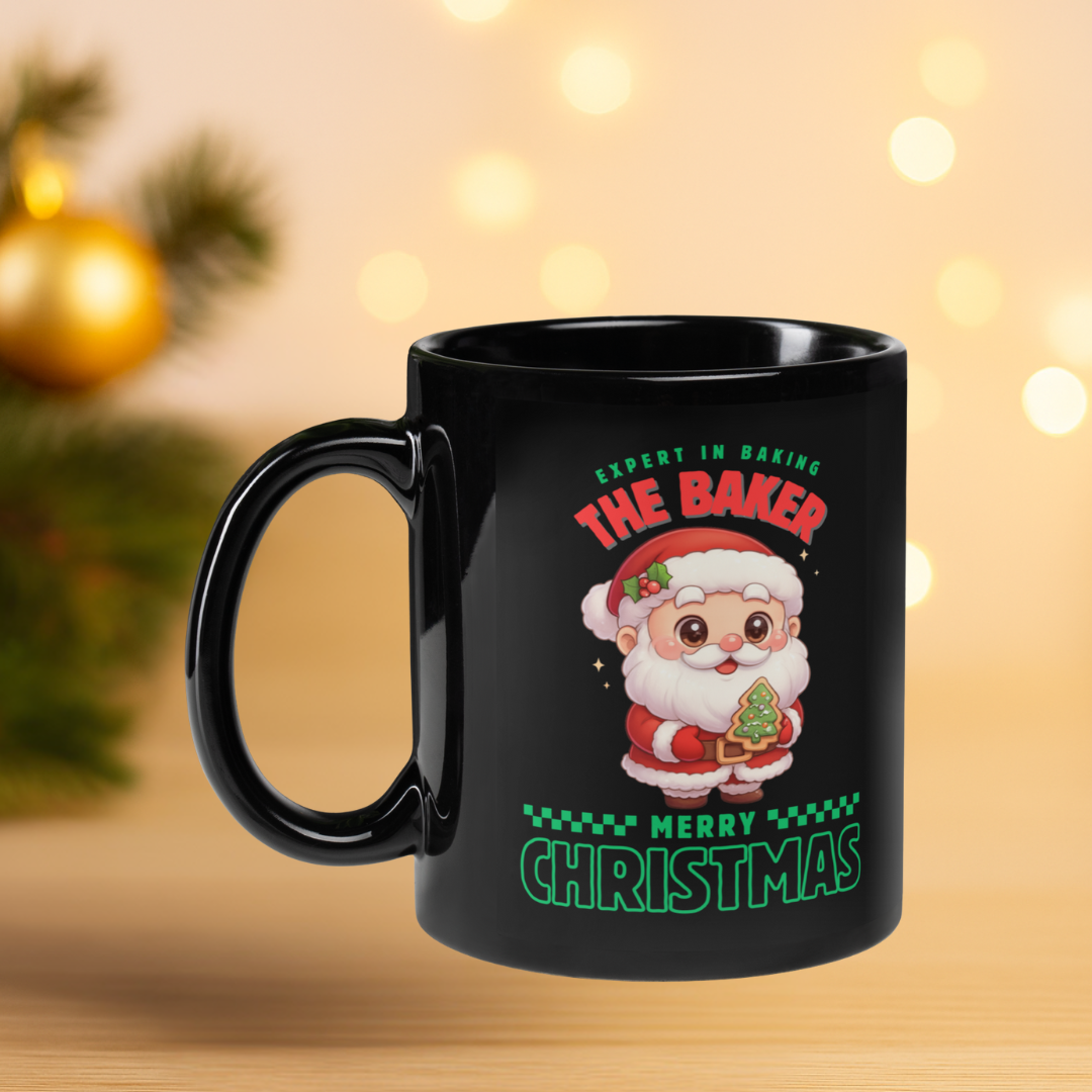 Expert in Baking: The Santa Baker- Green and Red | Black Glossy Mug