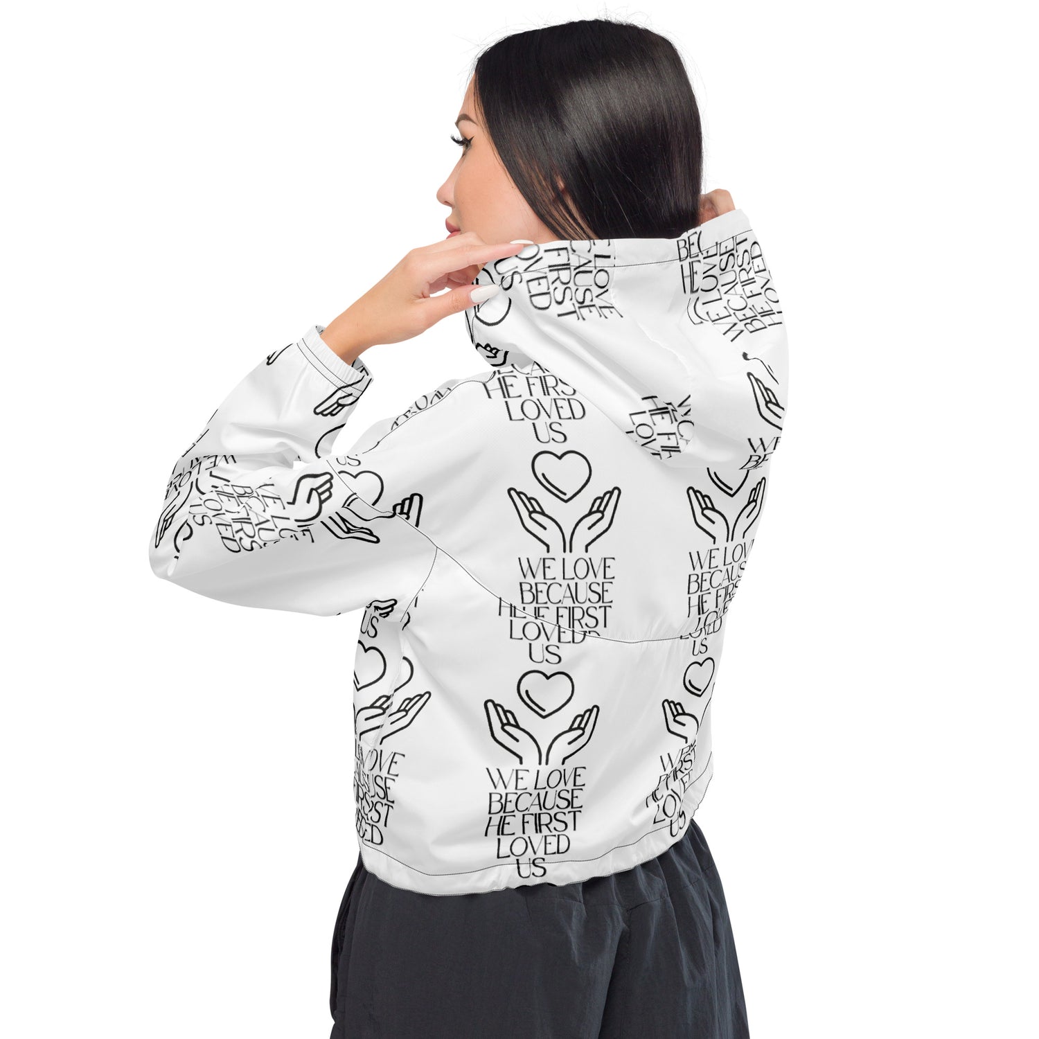 He First Loved Us Biblical Cropped Windbreaker | – RB Designa Co