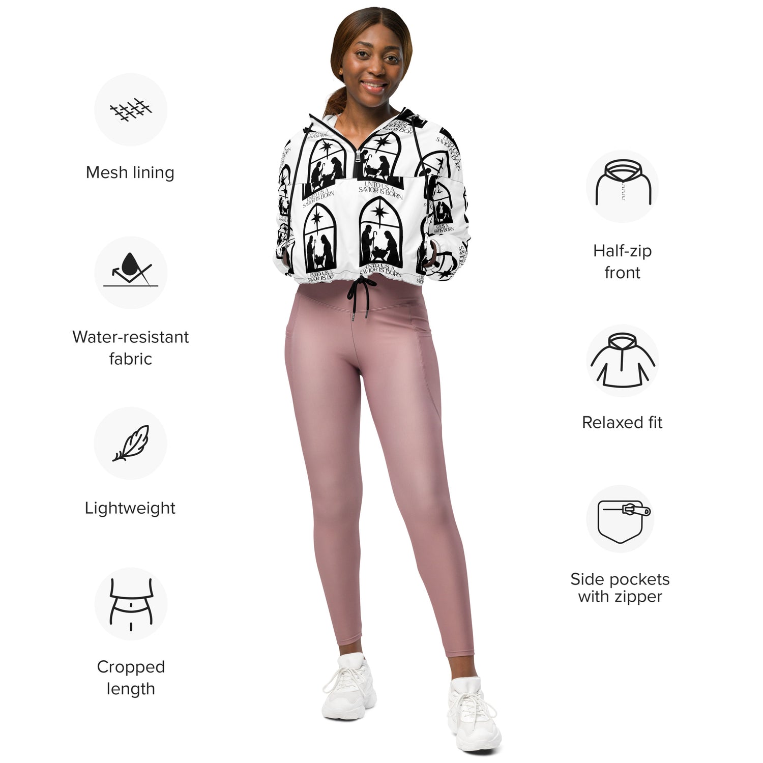 Savior is Born White Biblical Cropped Windbreaker | – RB Designa Co