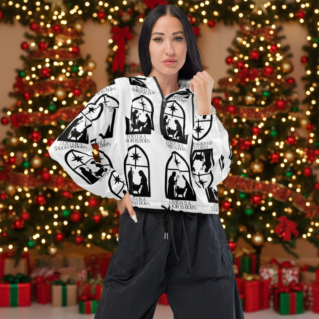 Savior is Born White Biblical Cropped Windbreaker | – RB Designa Co