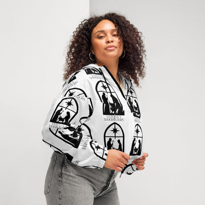 Savior is Born White Biblical Cropped Windbreaker | – RB Designa Co