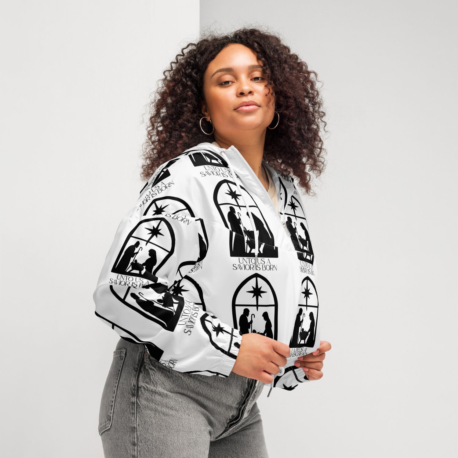 Savior is Born White Biblical Cropped Windbreaker | – RB Designa Co