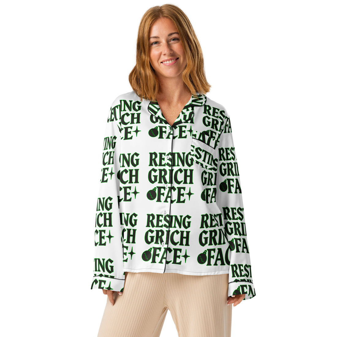 Resting Grinch Face Goth Teen Long Sleeve Pajama Top | – RB Designa Co