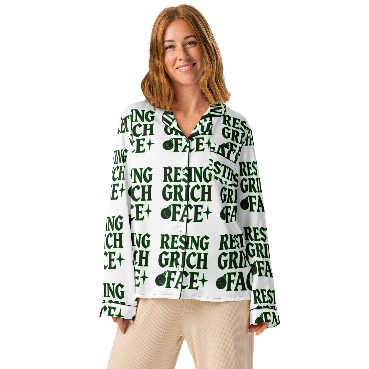 Resting Grinch Face Goth Teen Long Sleeve Pajama Top | – RB Designa Co