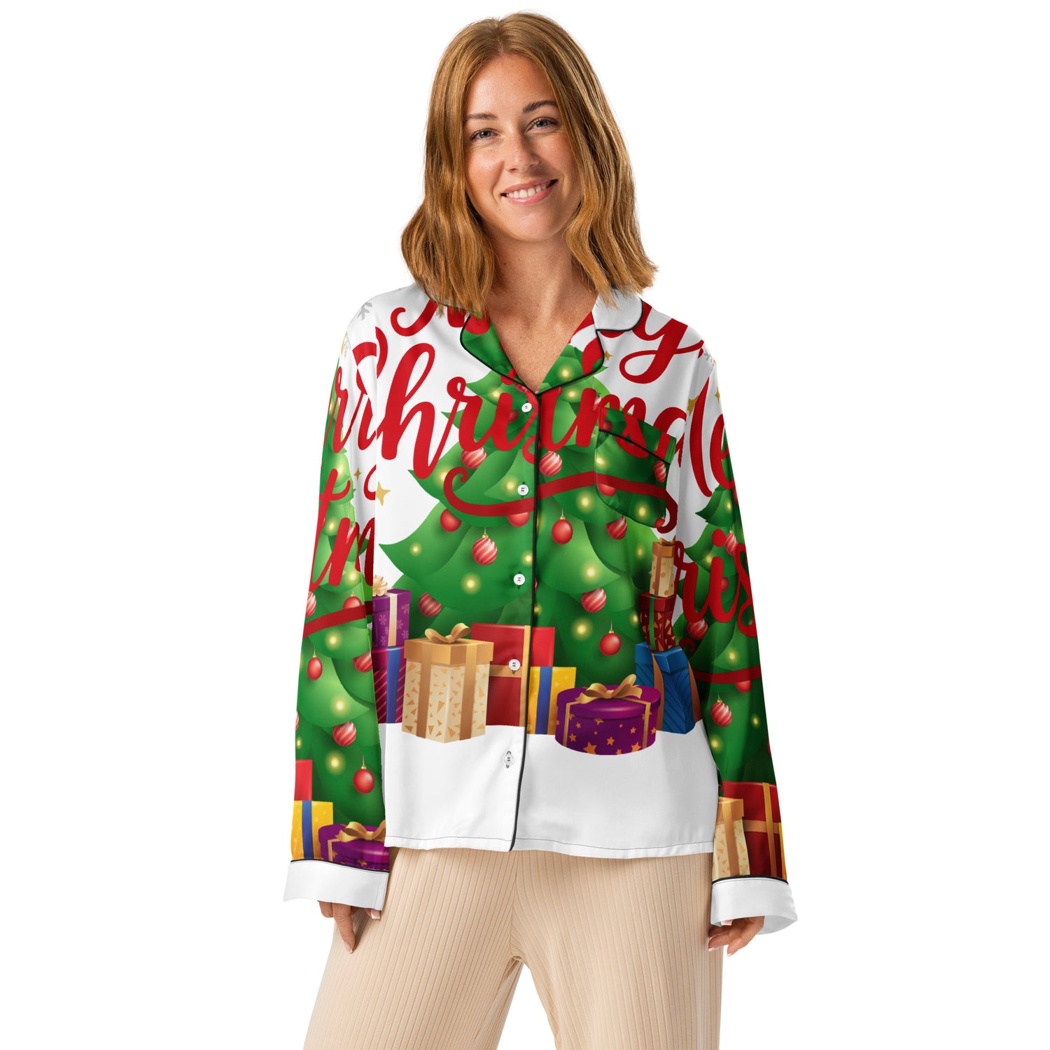 Merry Christmas Red Teen Long Sleeve Pajama Top | – RB Designa Co