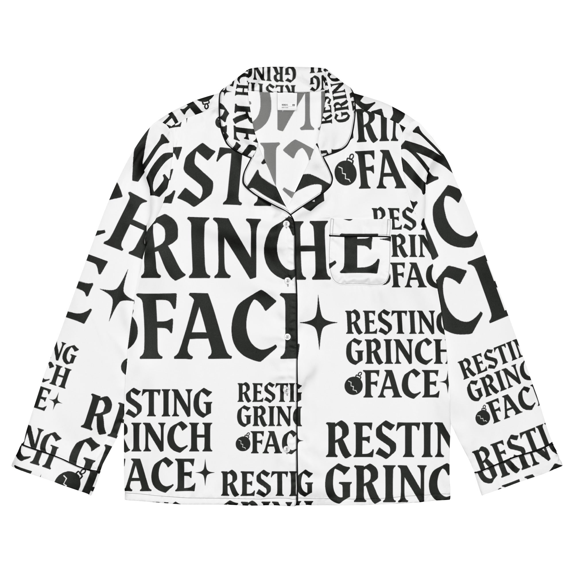 Resting Grinch Face Goth Anti-Christmas / Bah Humbug Long Sleeve Pajama Top | – RB Designa Co