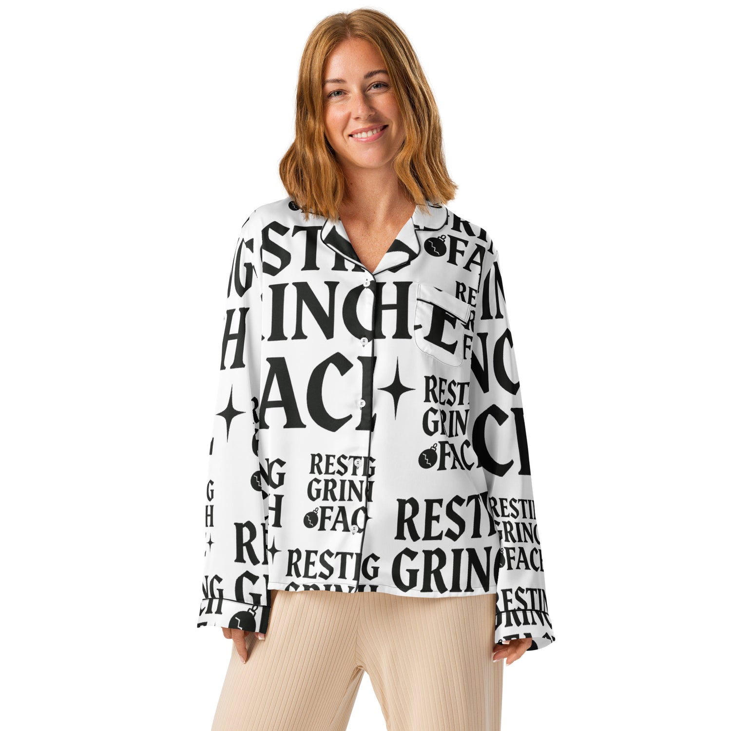 Resting Grinch Face Goth Anti-Christmas / Bah Humbug Long Sleeve Pajama Top | – RB Designa Co