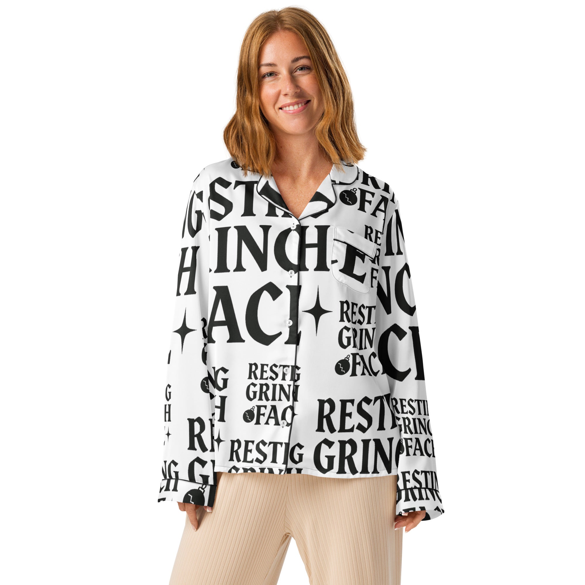 Resting Grinch Face Goth Anti-Christmas / Bah Humbug Long Sleeve Pajama Top | – RB Designa Co