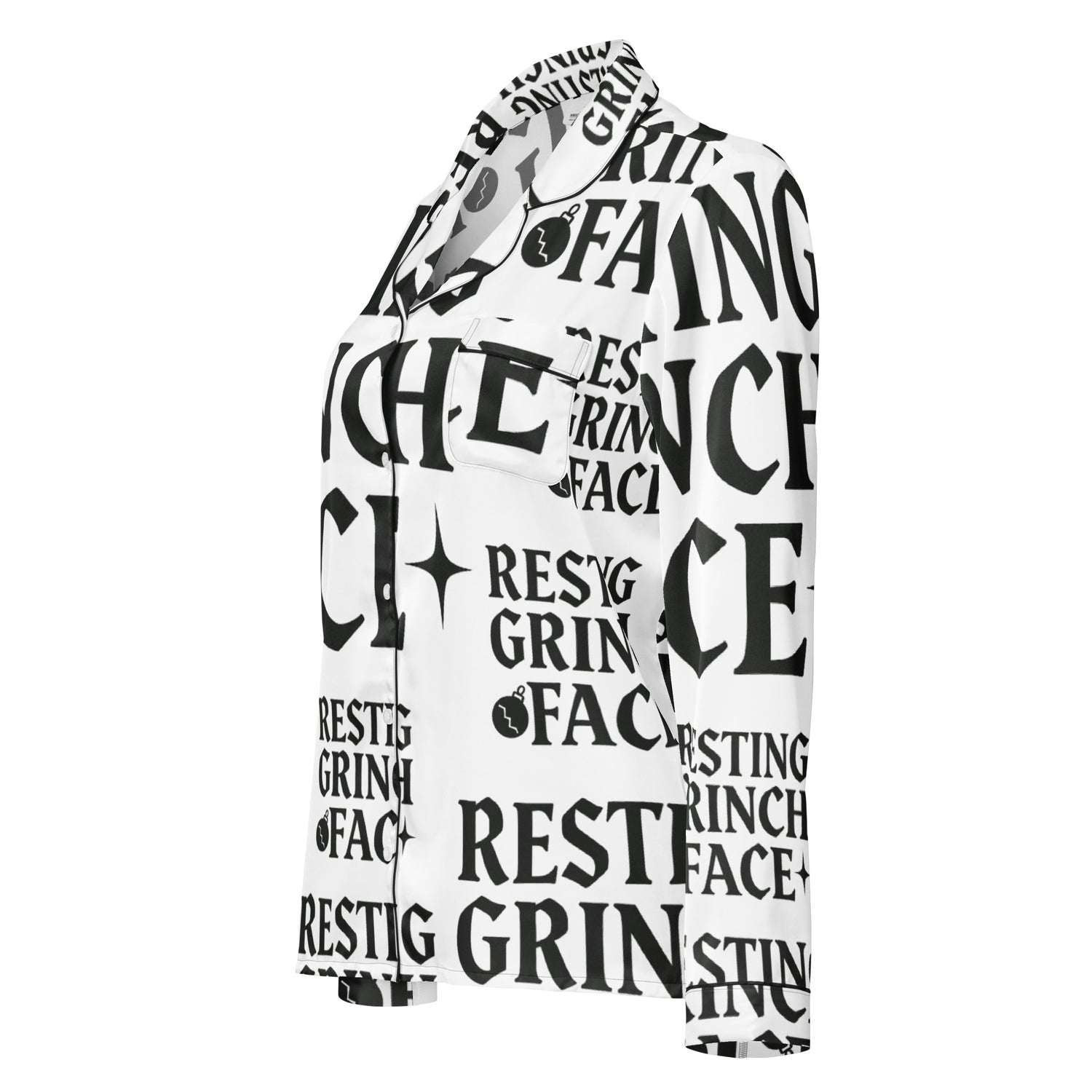 Resting Grinch Face Goth Anti-Christmas / Bah Humbug Long Sleeve Pajama Top | – RB Designa Co