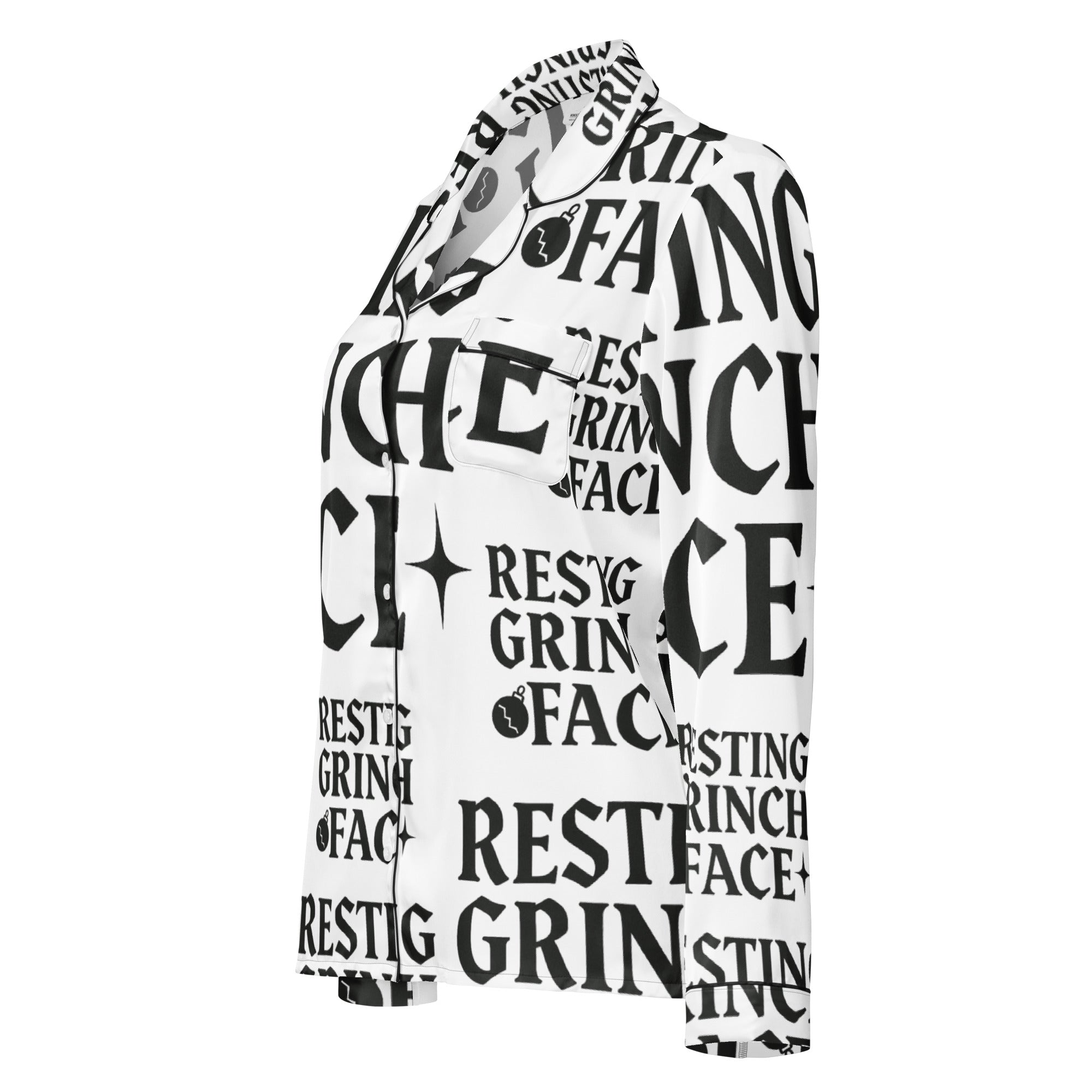 Resting Grinch Face Goth Anti-Christmas / Bah Humbug Long Sleeve Pajama Top | – RB Designa Co