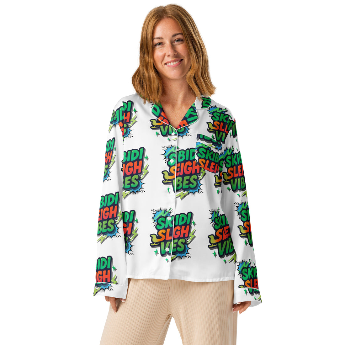 Skibidi Sleigh Vibes Teen Long Sleeve Pajama Top | – RB Designa Co