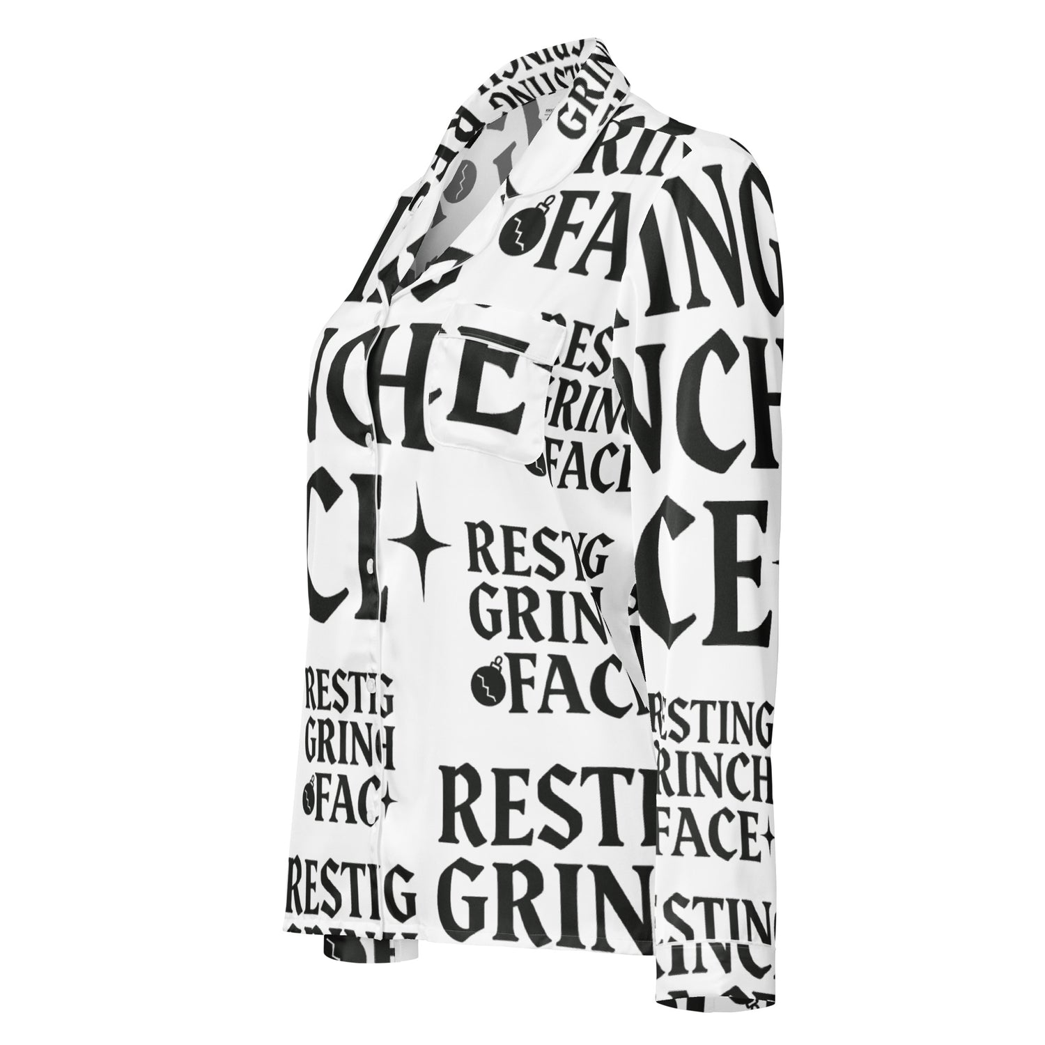 Resting Grinch Face Goth Anti-Christmas / Bah Humbug Long Sleeve Pajama Top | – RB Designa Co