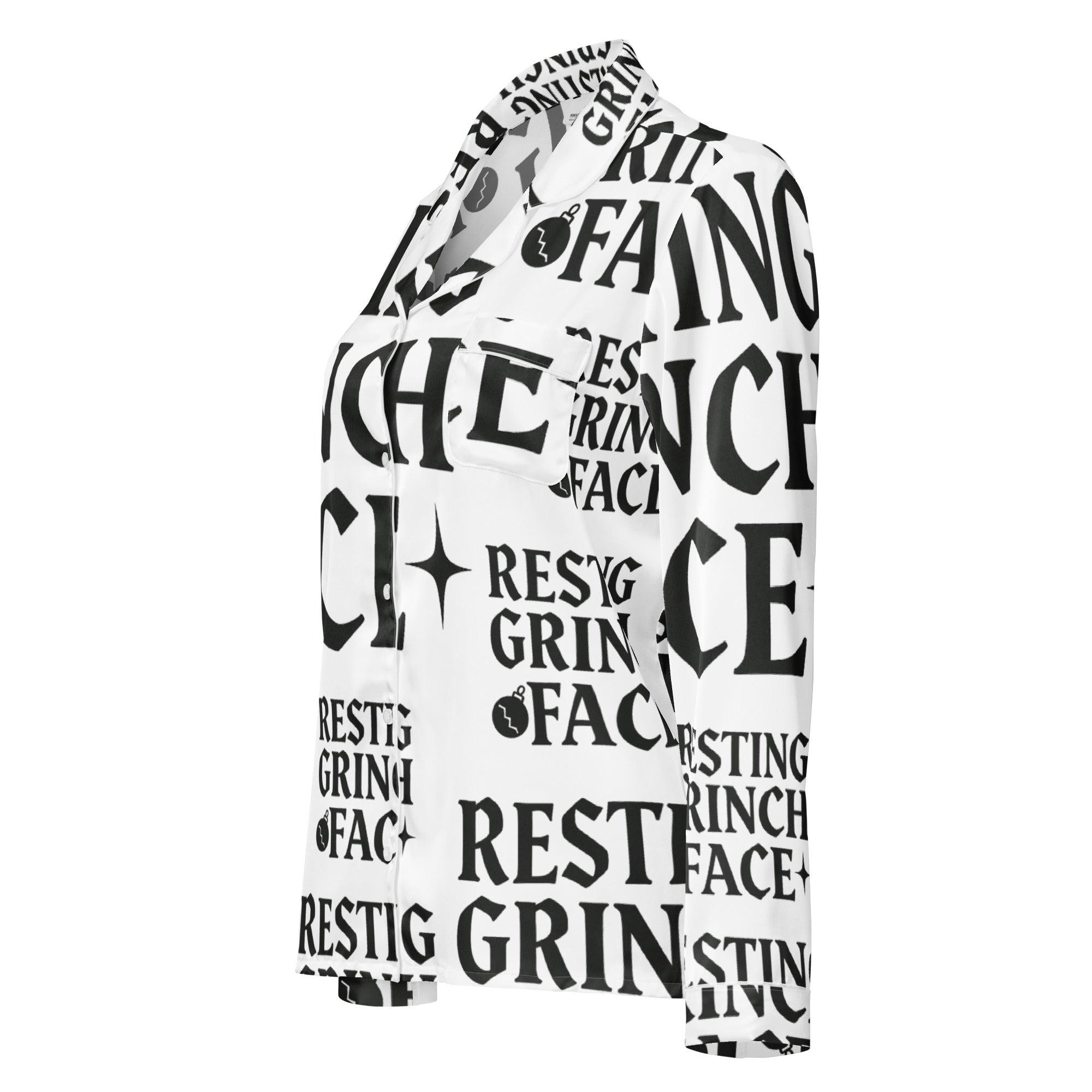 Resting Grinch Face Goth Anti-Christmas / Bah Humbug Long Sleeve Pajama Top | – RB Designa Co