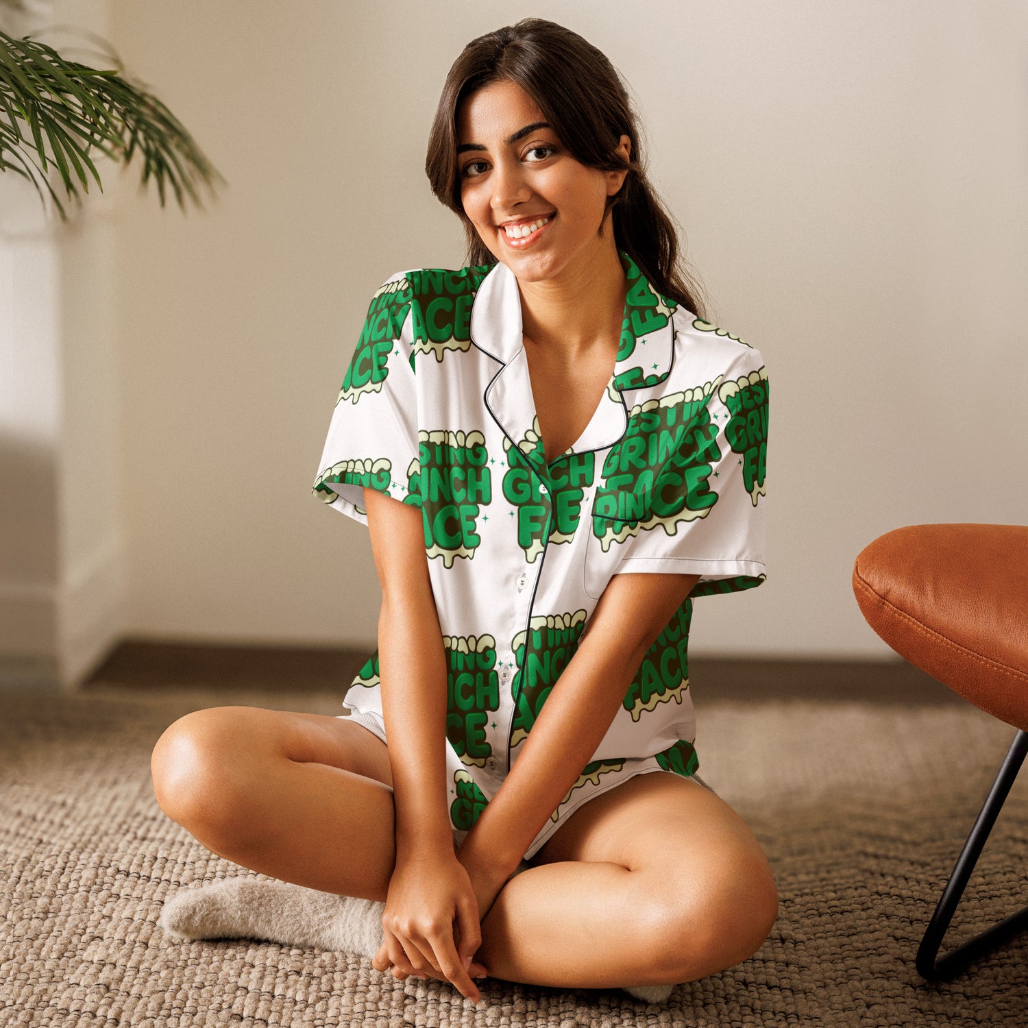 Resting Grinch Face Anti-Christmas / Bah Humbug Short-Sleeves Pajama Top | – RB Designa Co